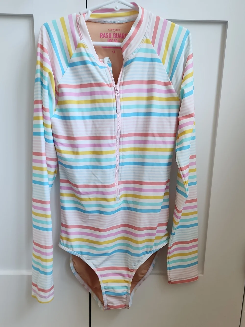 JCrew Crewcuts Kids Size 14 Long Sleeve Stripe Rash Guard Swimsuit - Multicolor